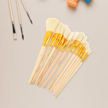 Set di 12 pennelli con manico in legno per pittura ad olio e acquerello, piccoli pennelli con setole di lana morbida