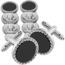 gemelos redondos de acrílico negro para hombre, ideales para camisas de esmoquin y trajes formales clásicos.