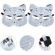 2er-Pack Katzen-Disco-Masken mit Spiegel und Pailletten, reflektierende Gesichtsmasken für Halloween und Maskenbälle