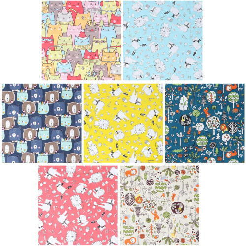 7-teiliges Patchwork-Stoffset mit Cartoon-Tieren, 25 x 25 cm, Bastelmaterial