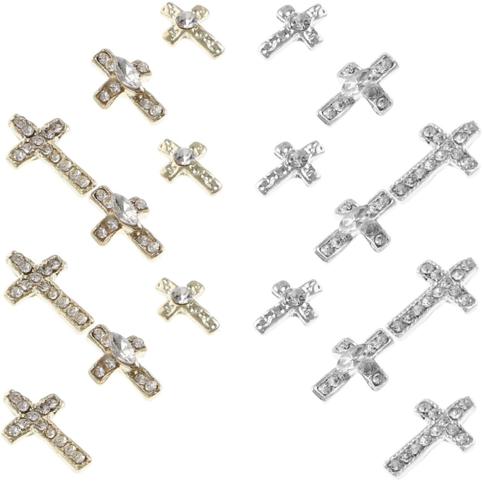 Hkhbjs 60Pcs Alloy Cross Nail Charms Rhinestones 3D Manicure Art Decorations For Acrylic Nails For Women And