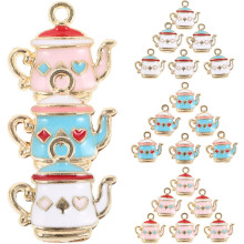 60-teiliges Set aus Teekannen-Anhängern aus Zinklegierung, emailliert, rosa, weiß, blau, Mini-Kessel-Anhänger