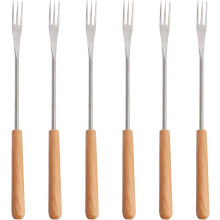 6-teiliges Fondue-Gabel-Set mit Holzgriffen und hitzeisolierenden Edelstahlgriffen, ideal für Küche, Picknick und Dessert