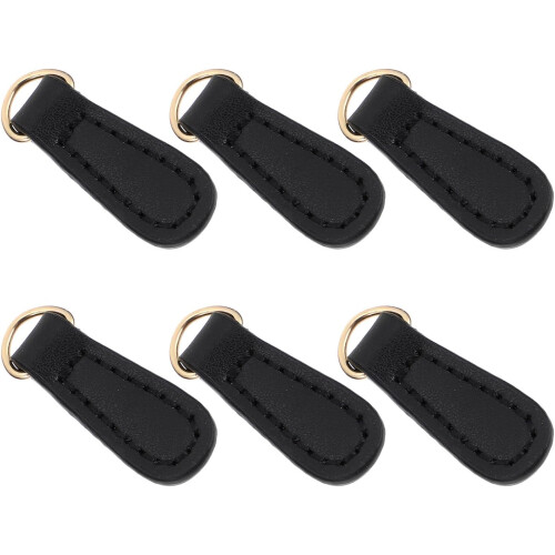 6Pcs Black Leather Zipper Pull Tabs Replacement Heads for Bags Backpacks Coats