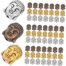 60pcs Vintage Buddha Head Beads Alloy Large Holes Beads for Bracelets Keychains Jewelry Making Supplies