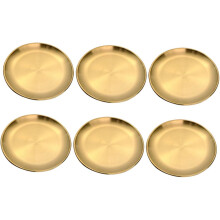 Ensemble de 6 assiettes rondes en acier inoxydable doré de 14 cm, réutilisables pour le camping et les fêtes