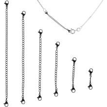 6-teiliges Set aus schwarzen Edelstahl-Verlängerungsketten mit Karabinerverschluss und Längen von 25 mm bis 150 mm