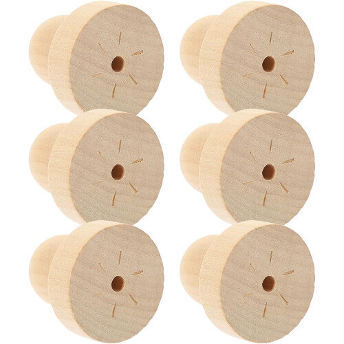 6 stk. håndtak i tre, vokssegl, runde, 3,8 cm, heltregrep