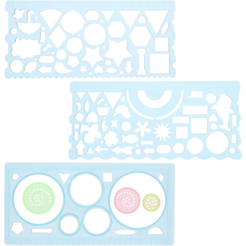Multi-Functional Geometric Ruler Set for Students, 2 Blue Plastic Drawing Templates
