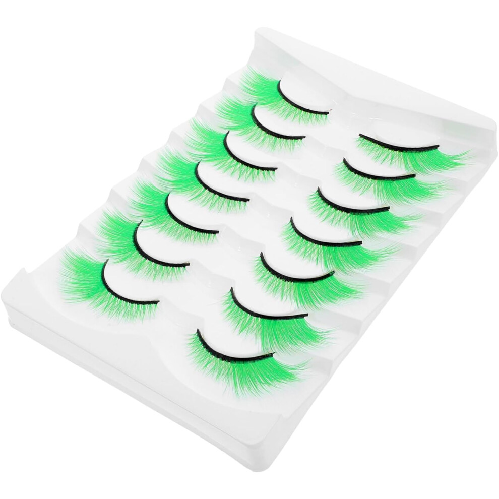 Hkhbjs Green Fake Eyelashes 7 Pairs Extra Long False Lashes For Halloween Costume Party Stage Makeup