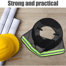 Visiera parasole per casco da lavoro con tesa larga e protezione per il collo con striscia riflettente, colore nero, alta visibilità.