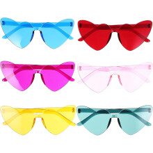 Lot de 6 lunettes de soleil sans monture en forme de cœur, tendance et colorées, idéales pour les fêtes et les photos.