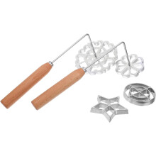 6-teiliges Rosetten-Backform-Set aus Eisen mit Griff für Gebäck und Kekse, Aluminiumlegierung und Holz