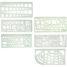 6pcs Green Plastic Geometric Drawing Ruler Set Measuring Templates