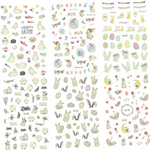 6 vellen zelfklevende nagelstickers met paashaas-thema voor doe-het-zelf nageldesigns voor feestjes en vakanties.