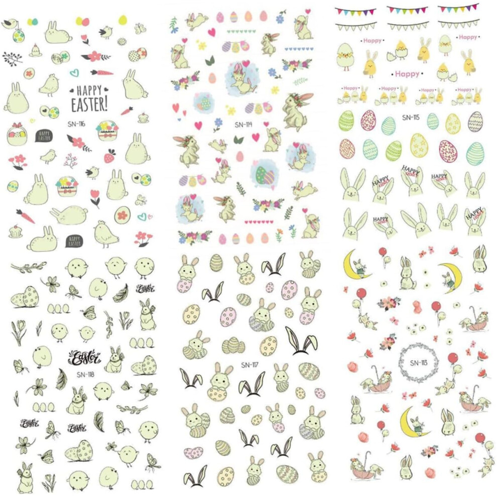 Hkhbjs 6 Sheets Easter Bunny Theme Nail Art Stickers Of Self Adhesive Manicure Decals For Diy Nail Designs For Holiday Parties And