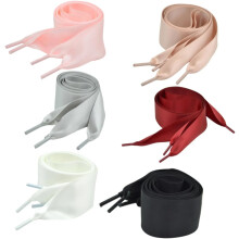 Paar breite, flache Satin-Schnürsenkel für Damen, weiche Textur, leuchtende Farben: Weiß, Grau, Schwarz