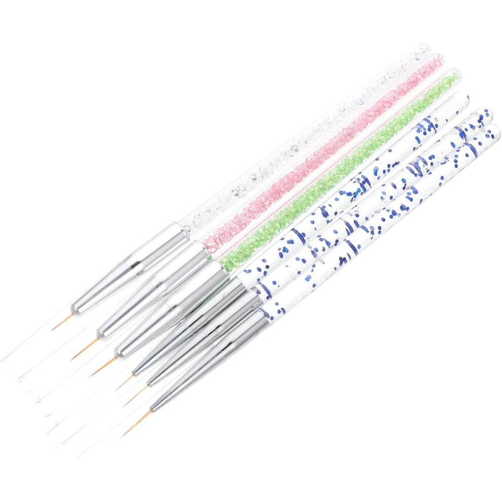 Hkhbjs 6Pcs Nail Art Drawing Pen Rhinestone Handle Professional Nail Art Brush For Painting And Liner Essential Tools