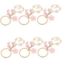 6er-Pack Schlüsselanhänger mit Kirschblüten-Katze, niedliches Cartoon-Kawaii-Blumendesign, emaillierter Anhänger, Katzen-Schlüsselringe