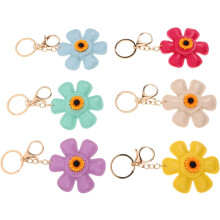 6er-Set Sonnenblumen-Schlüsselanhänger mit Blumenmotiv, Anhänger aus PU-Leder, süße Accessoires