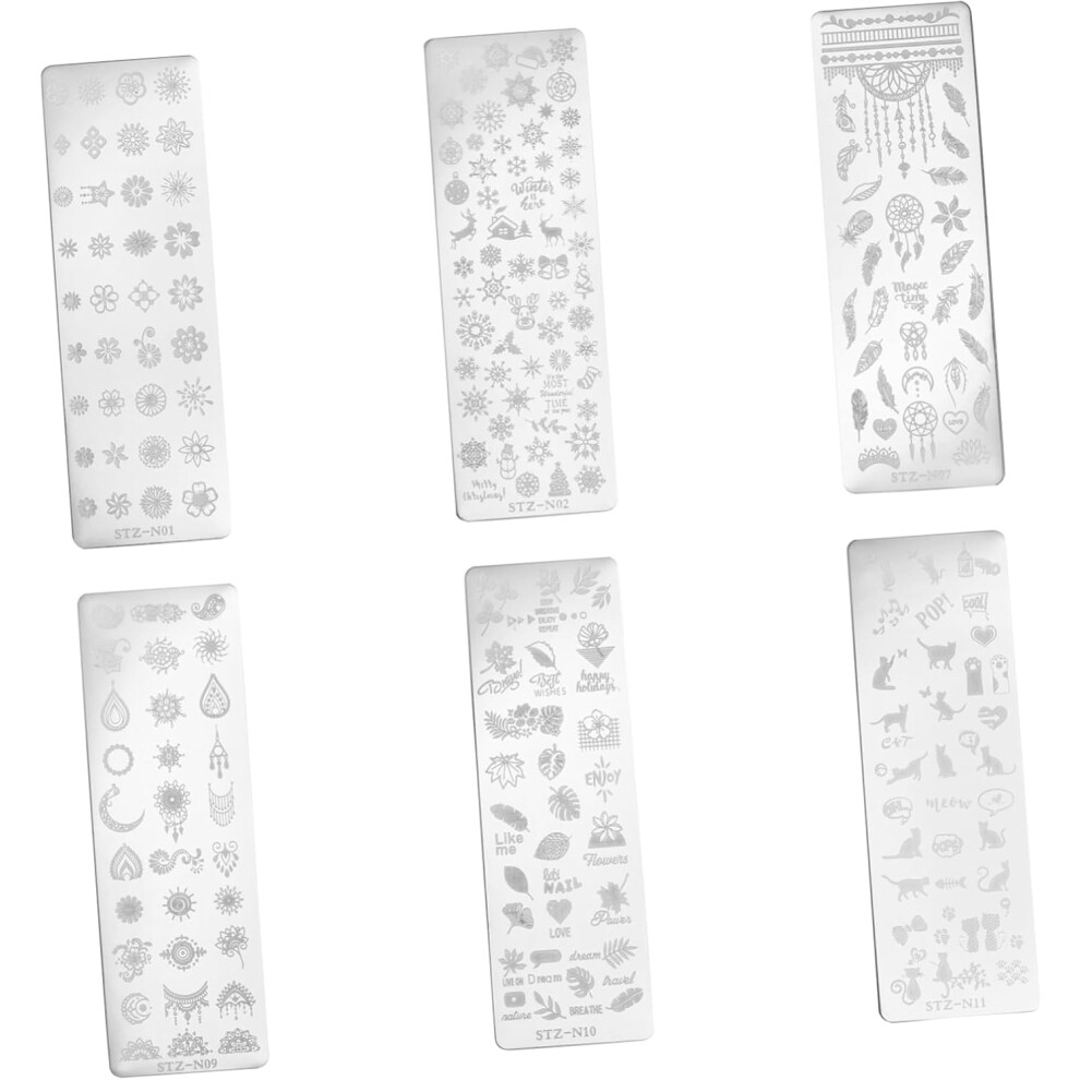Hkhbjs 6Pcs Stainless Steel Nail Art Templates Unique Nail Decoration Creative Patterns Manicure Tools For Home Salon