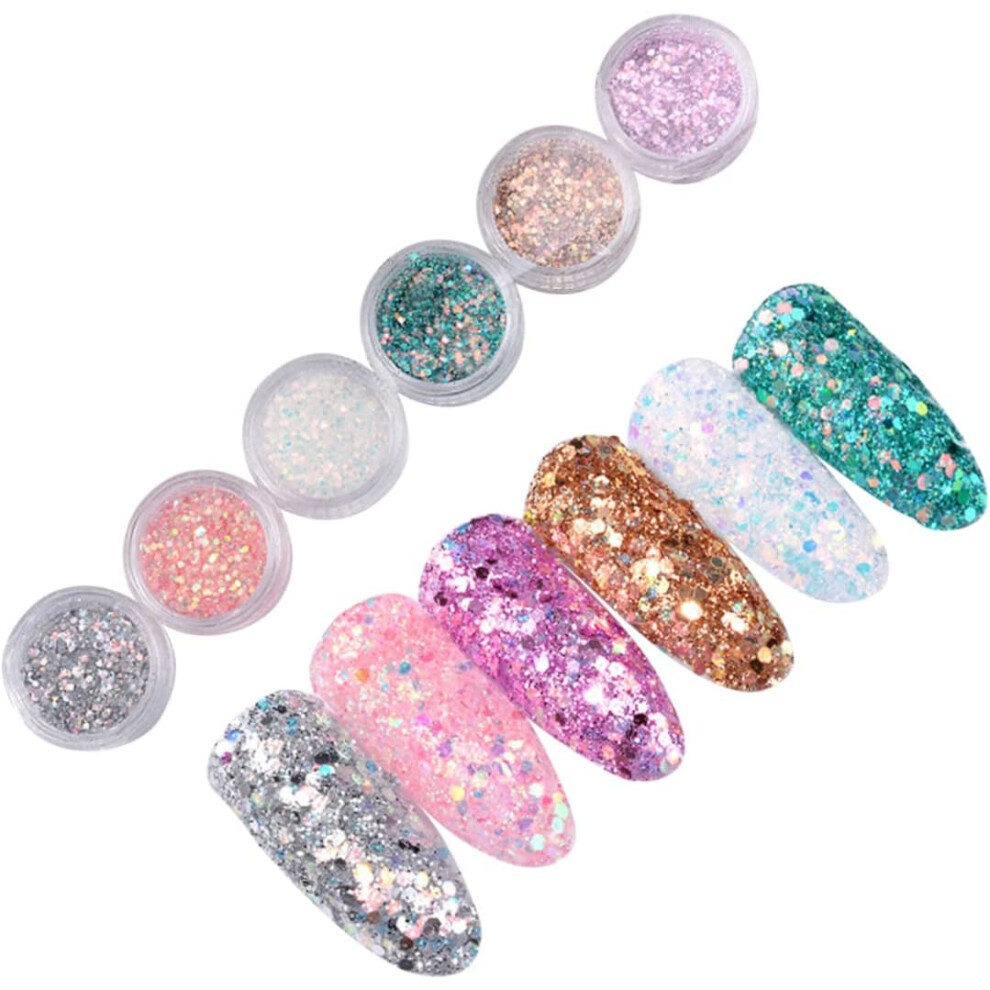 Hkhbjs 6Pcs Ultra-Thin Nail Art Sequins Mixed Glitter Flakes Nail Glitter Sequins For Diy Manicure