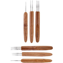 Juego de 6 ganchos de ganchillo de bambú carbonizado para trenzar el cabello y agujas de tejer rastas.