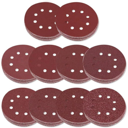 Sanding Discs Sandpaper Circular Pads polegada 5 gancho e loop buraco 8 50pcs