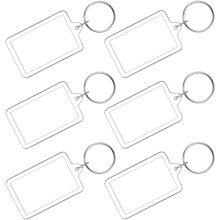 6 rechteckige Schlüsselanhänger mit Fotorahmen (5,2 x 3,4 cm) zum Selbstgestalten mit Fotoeinsatz – ideal als Erinnerungsstück.