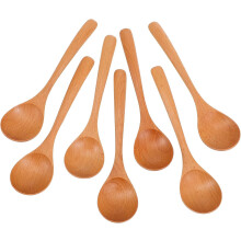 7-teiliges Set Holz-Teelöffel und Rührlöffel, 18 cm lang, schlichtes, klassisches Design, glatte Oberfläche, vielseitig einsetzbar