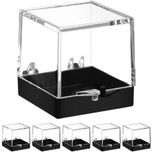 6 quadratische Edelstein-Präsentationsboxen mit schwarzem Sockel zur Aufbewahrung von Gesteinssammlungen und Mineralienproben