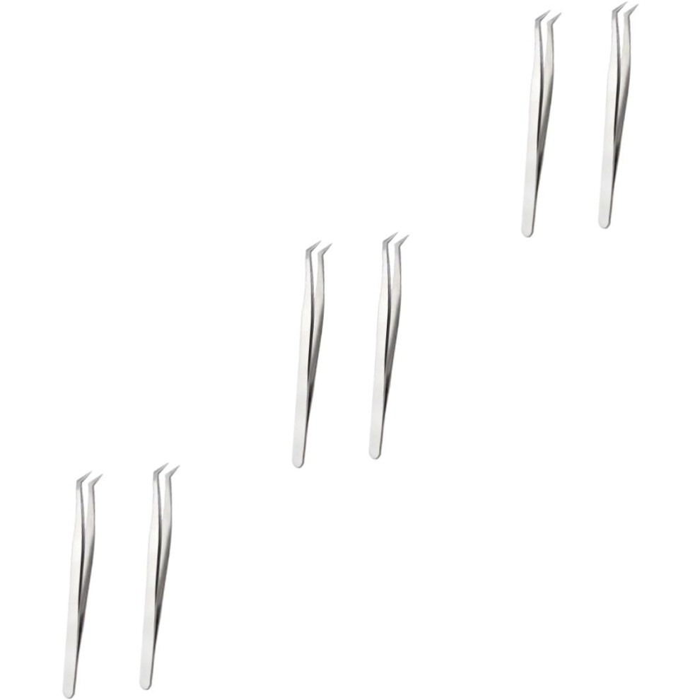 Hkhbjs 6Pcs Grafting Eyelashes Tweezer Fake Eyelashes Extension Tweezer High Precision Curved Tip Makeup Tools For Salon Use