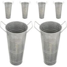 6 verzinkte Metall-Blumenkübel, leicht zu transportieren dank Griffen, Vintage-Stil, rustikale Eisen-Blumenvase im Landhausstil