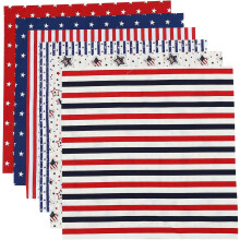 6 láminas de tela de algodón para patchwork con estampado de la bandera estadounidense, material para manualidades de costura y patchwork.