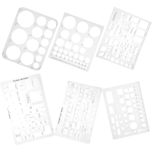 Set di 6 stencil in plastica con forme geometriche cave, righelli riutilizzabili per pittura e matematica.