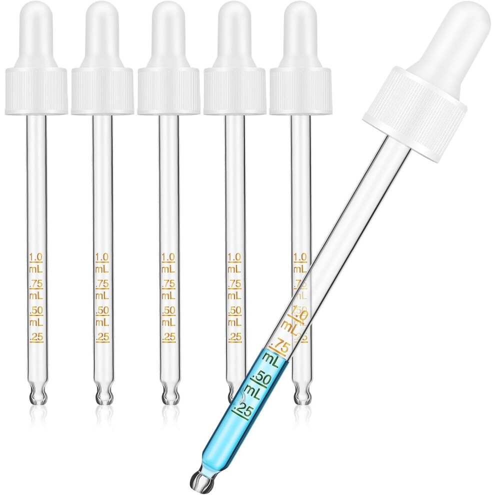 Hkhbjs White 6Pcs 100Ml Glass Dropper Pipettes With Rubber Bulb, Graduated Essential Oil Droppers