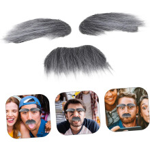 12 set realistiska falska mustascher och skäggögonbryn för män Halloweenfest gammal manskostym klädsel skägg rekvisita grå