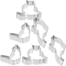 Ensemble de 6 emporte-pièces en forme de chat, en acier inoxydable, pour la confection de biscuits (queue frisée).