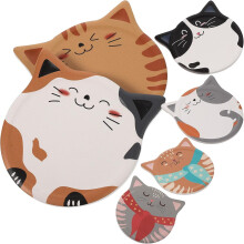 Lot de 6 dessous de verre en céramique à motif chat, 11,5 cm, isolants et absorbants, adorables et originaux, pour la table et la maison.