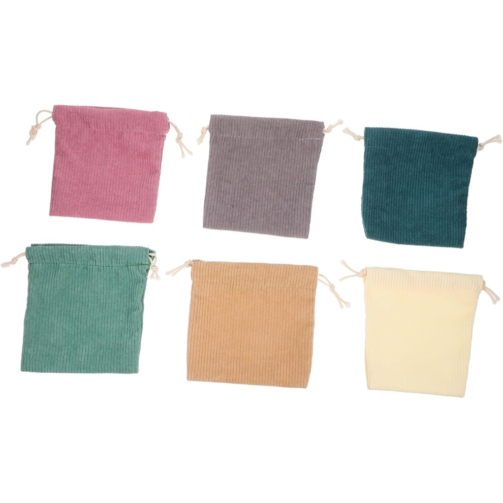Hkhbjs 6Pcs Corduroy Drawstring Bag Small Makeup Jewelry Pouch Portable For Travel Lipstick Keys Coins Cards