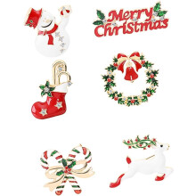 6er-Set Weihnachtsbroschen, festliche Broschen, Korsagen, kreative Brustnadeln, Weihnachtsschmuck, verschiedene Stile