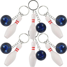 6er-Packung Bowlingkegel-Schlüsselanhänger, tragbar, Rucksackanhänger, PVC- und Metallmaterial, blau