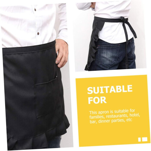 2 schwarze Halbschürzen mit Tasche aus strapazierfähigem Polyester 2