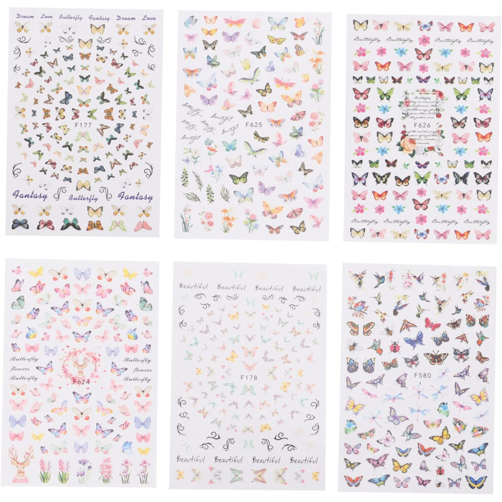 Hkhbjs 6Sheets Butterflies Nail Art Stickers Diy Nail Art Decals For Women Boys And Girls Assorted Style