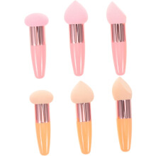 Lot de 6 éponges à maquillage avec manche, roses et couleur chair, pour estomper le fond de teint