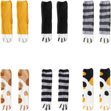 Katzenpfoten-Schlafsocken aus Korallenfleece, 6 Paar, verschiedene Farben, warme Winterstrümpfe für Damen