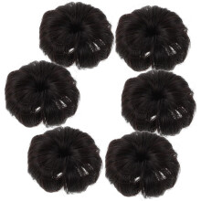 6pcs Girl's Wig Bag Boys and Girls Bun Wig Dark Curly Bun Hairpiece Alligator Clip Boy Girl for School Dance Special Occasions