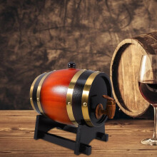 Carafe à bière de table en forme de tonneau avec robinet et support, en résine imitation bois marron.