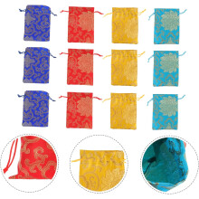 12 stuks brokaat opbergzakjes met trekkoord, Chinese stijl, geborduurd, voor make-up en sieraden, herbruikbare reistas