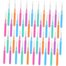 Set van 50 interdentale borsteltjes, tandenstokjes en flosser, in een mix van oranje, blauw, groen, paars en roze kleuren.